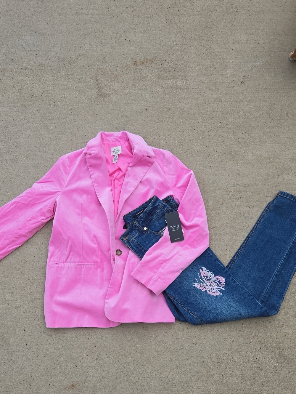 St. John's Bay Bright Pink Women's Blazer And Jones Butterfly Jeans Sz 6 New